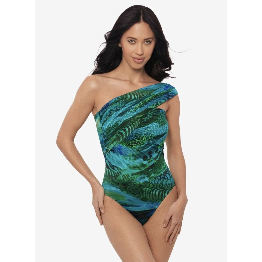 Magicsuit Sz 16 Margarita Goddess One Shoulder One Piece Swimsuit Blue Multi NWT